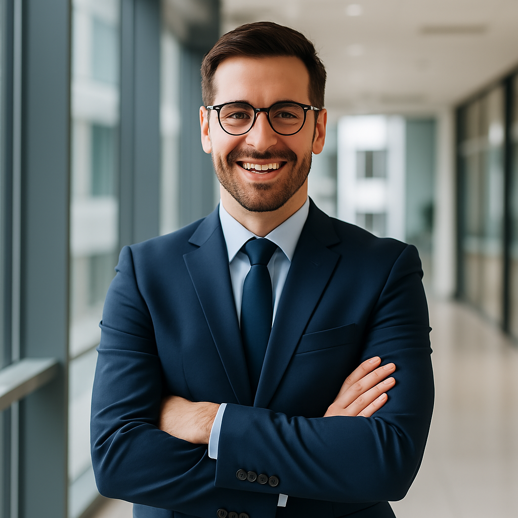 homem executivo com roupas sociais sorrindo